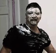 Mr. Burrito covered in flour